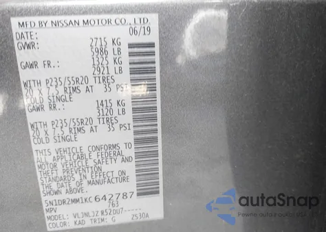 2019 Nissan Pathfinder Platinum z USA, uszkodzony, nr VIN 5N1DR2MM1KC642787